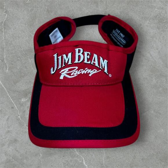 Vintage Jim Beam Racing Visor Red Black Adjustable Strap NASCAR Promo Hat - Picture 1 of 3